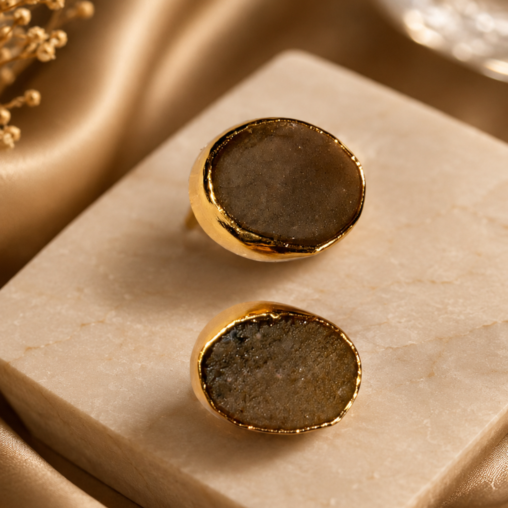 Oval Rough Stone Collet Studs