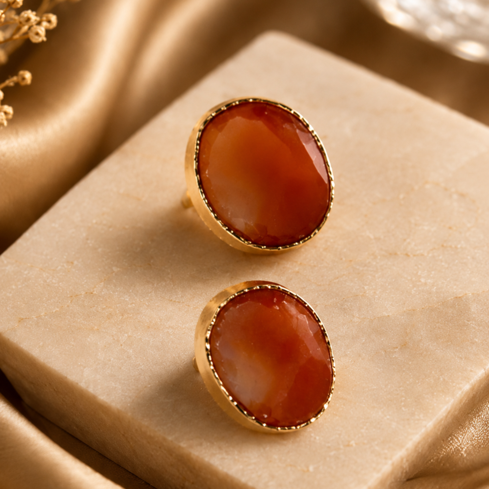 Oval Rough Stone Collet Studs