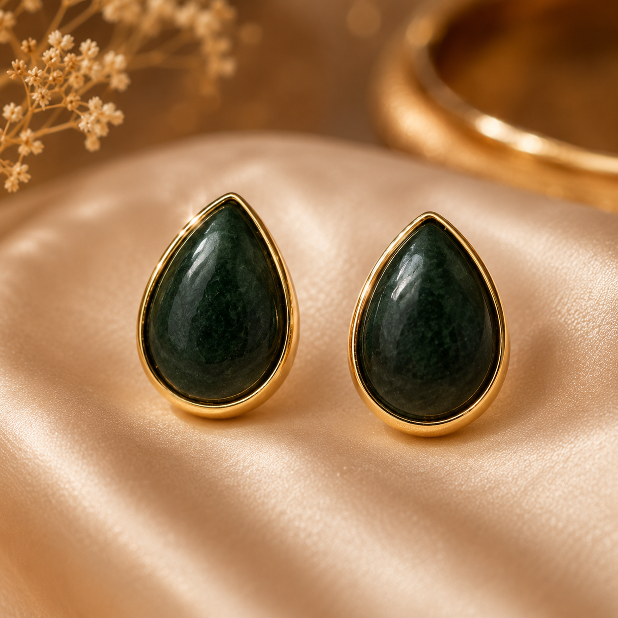 Real Stone Drop Shape Studs