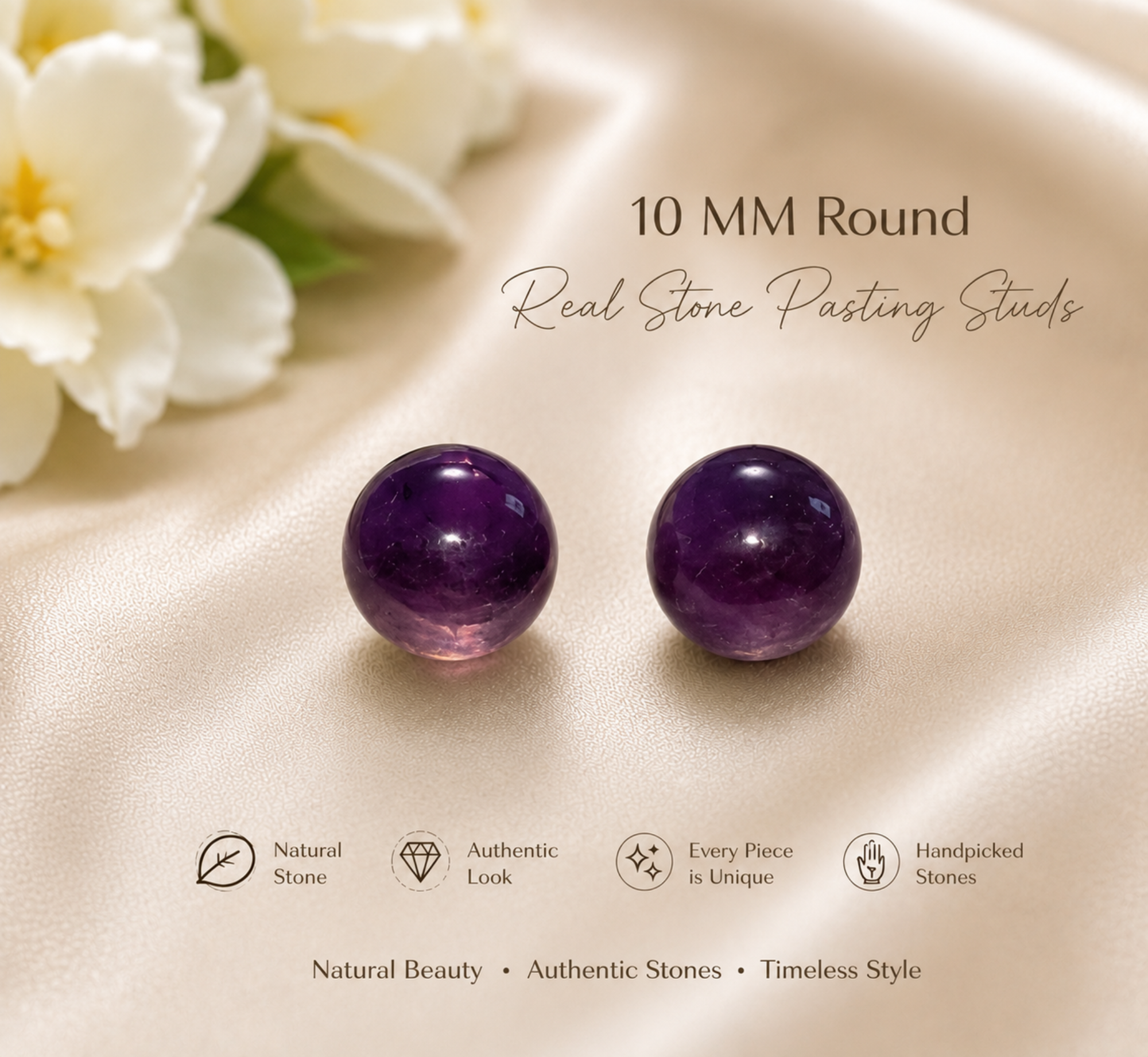 Natural Real Stone Round Studs