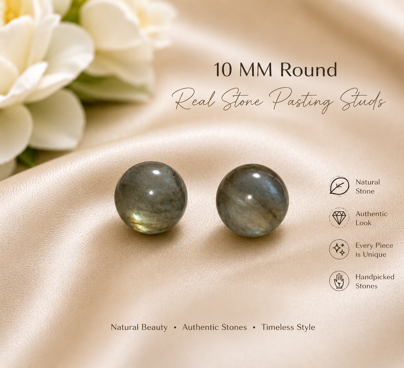 Natural Real Stone Round Studs