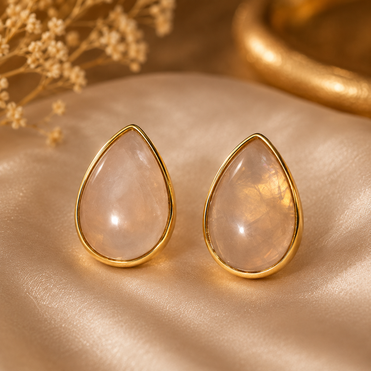 Real Stone Drop Shape Studs