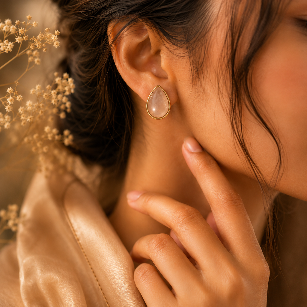 Real Stone Drop Shape Studs