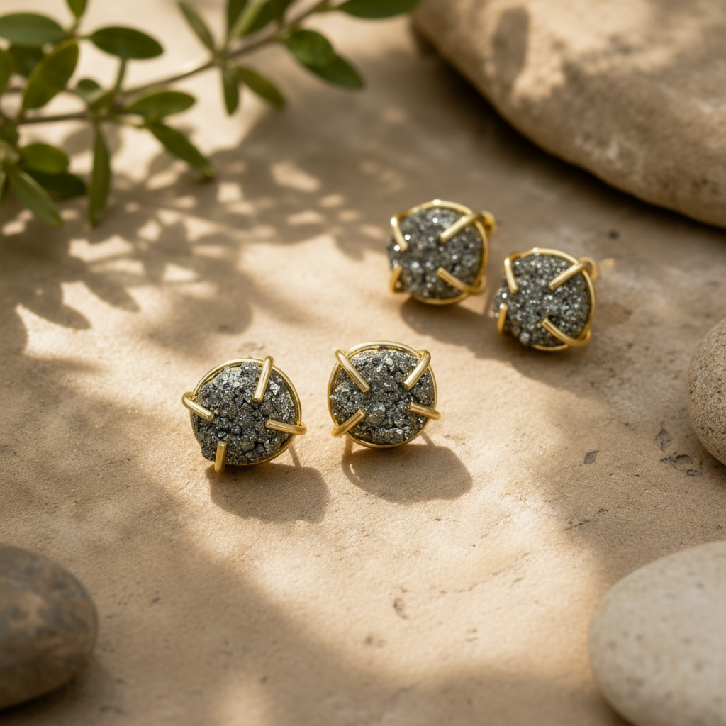 Pyrite Rough Stone Claw Type Studs