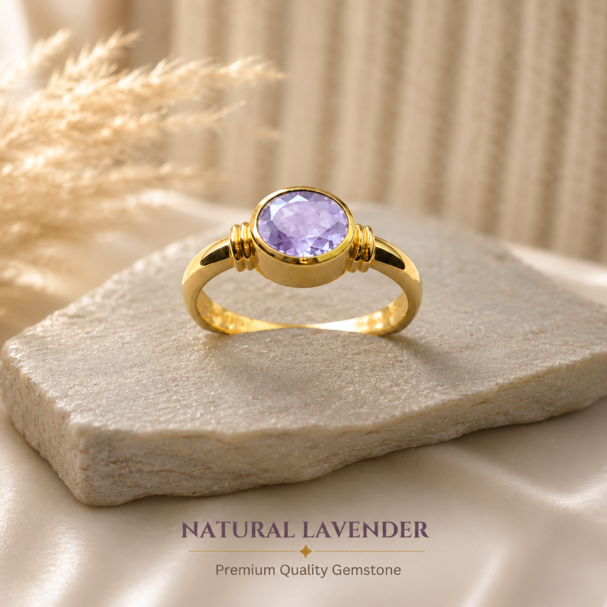 Natural Lavender Quartz Oval Gold Plated Ring