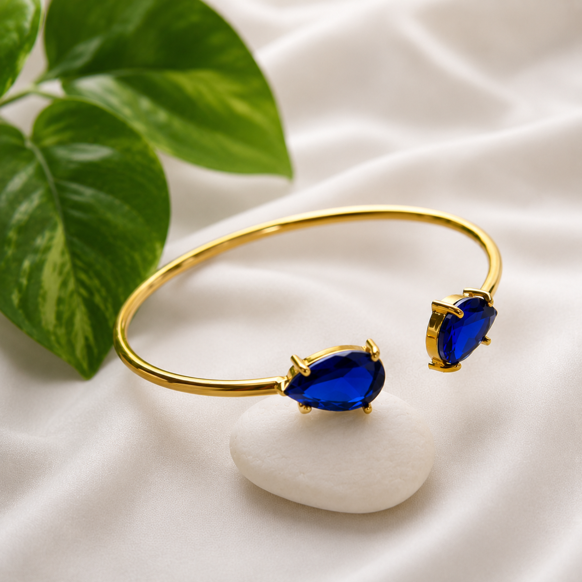 Emerald Pear Stone Open Bangles