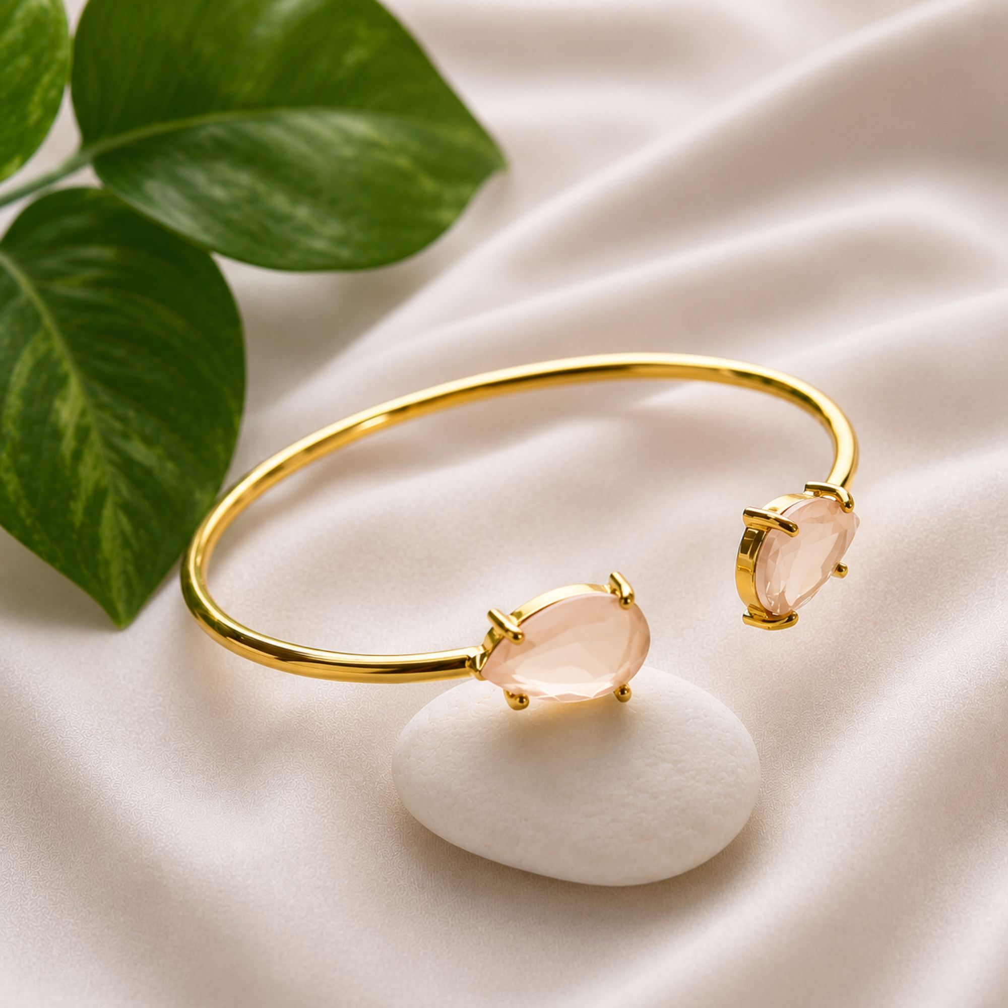 Emerald Pear Stone Open Bangles