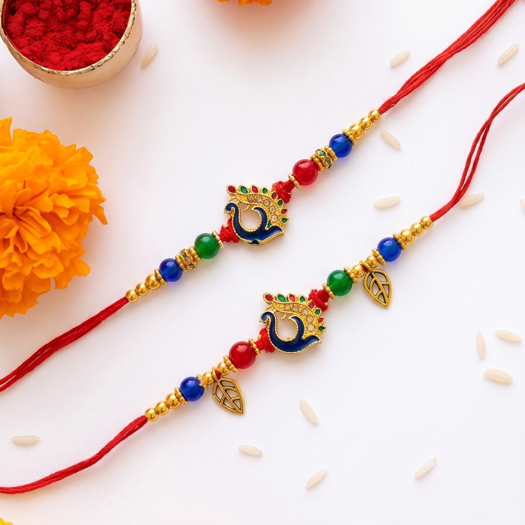 Royal Peacock Bhai & Bhabhi Rakhi Set