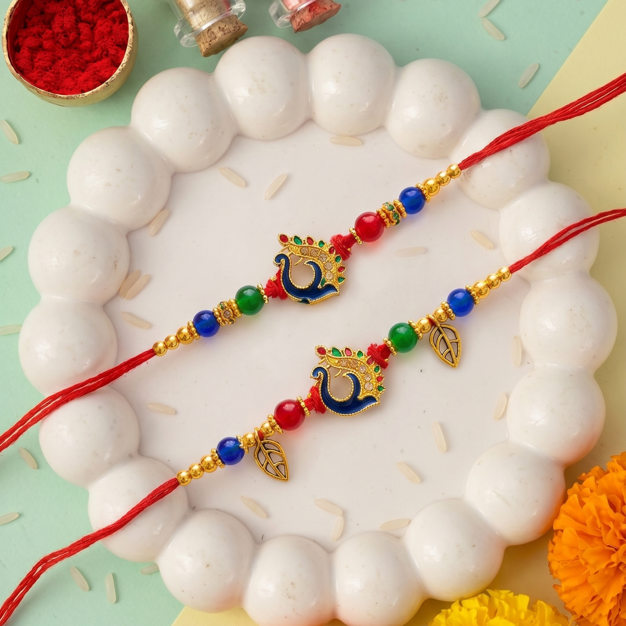 Royal Peacock Bhai & Bhabhi Rakhi Set