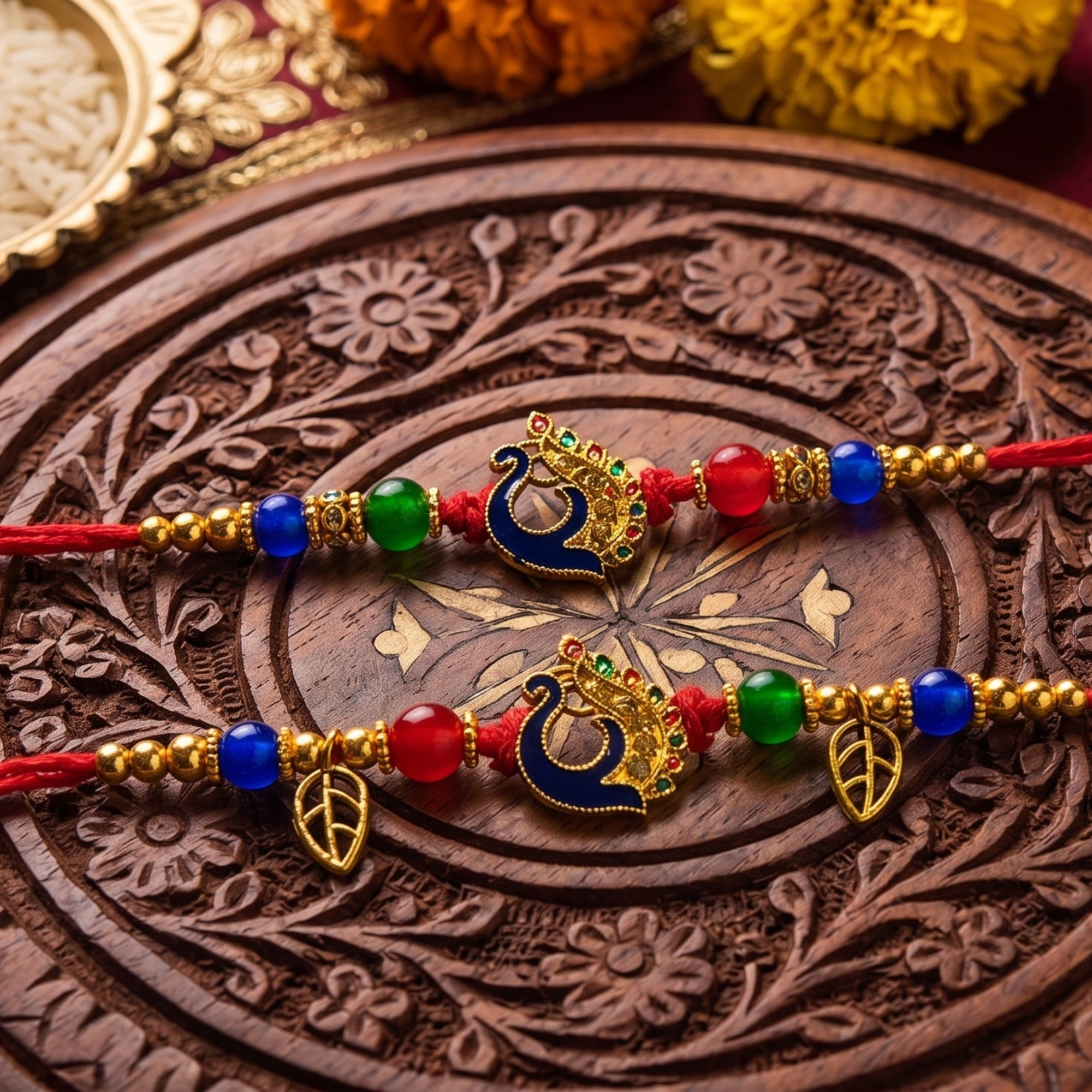 Royal Peacock Bhai & Bhabhi Rakhi Set