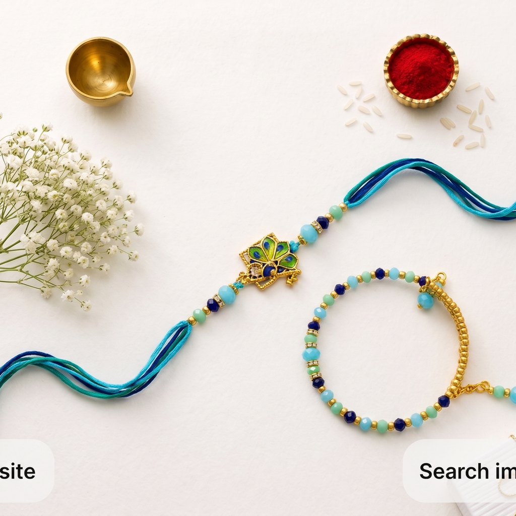 Peacock Charm Couple Rakhi Set – Bhai & Bhabhi