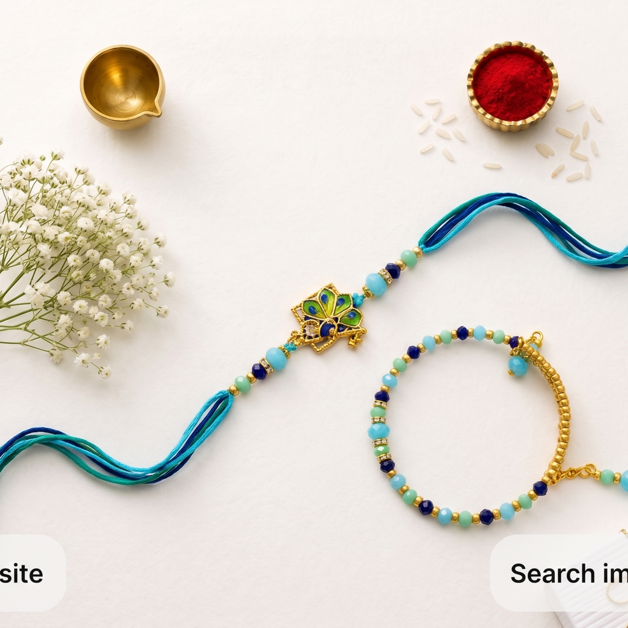 Peacock Charm Couple Rakhi Set – Bhai & Bhabhi
