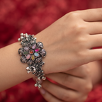 Multicolor Stone Oxidised Silver Bracelet