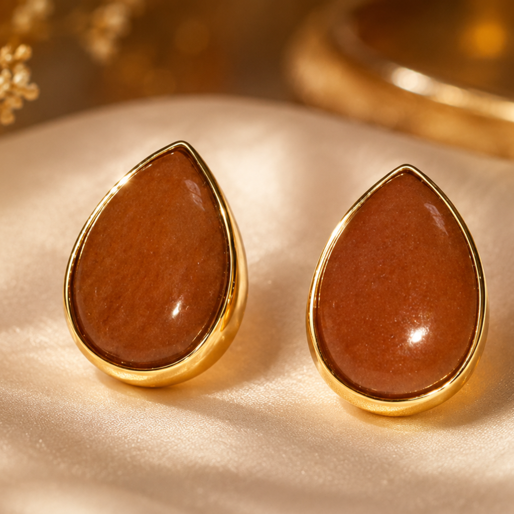 Real Stone Drop Shape Studs