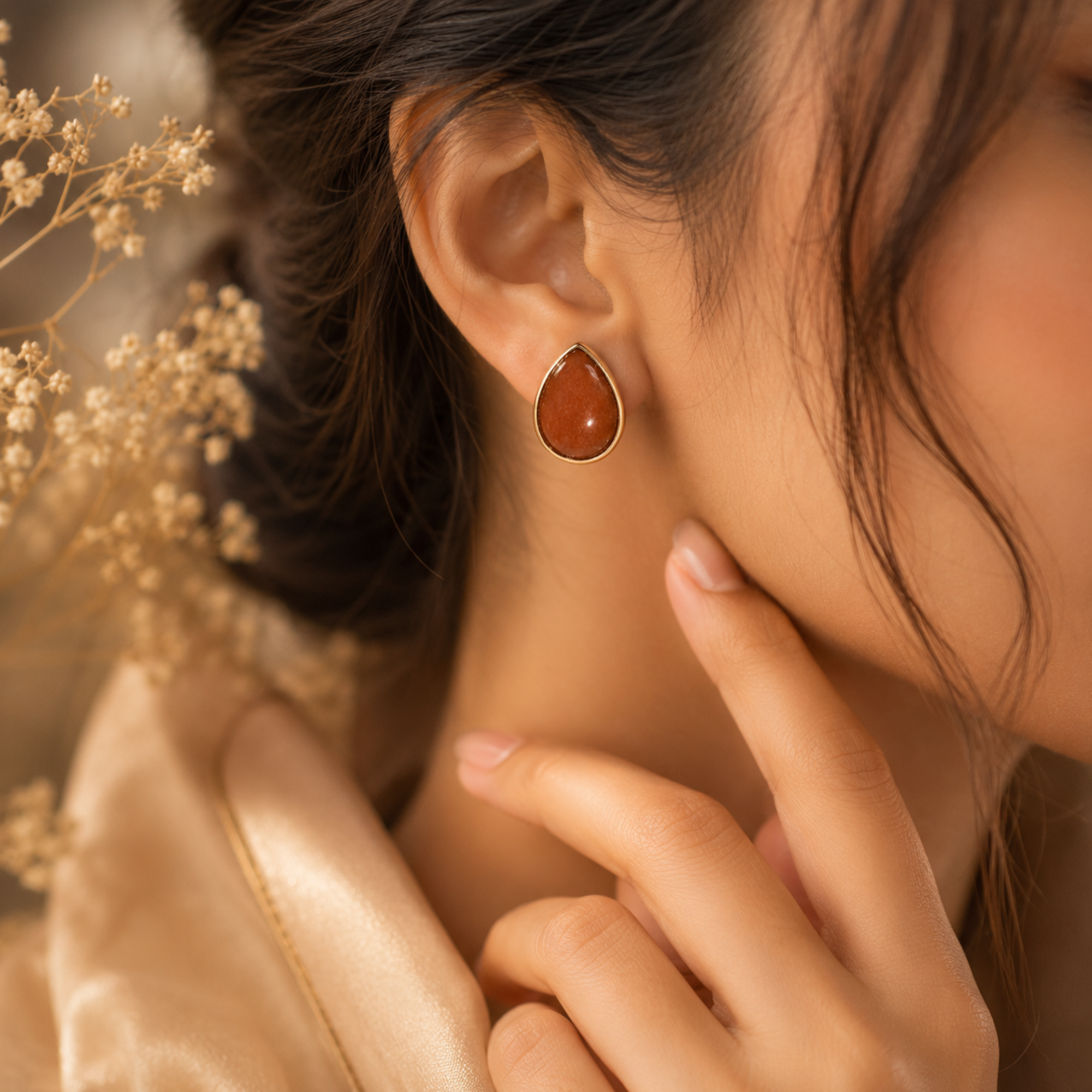 Real Stone Drop Shape Studs