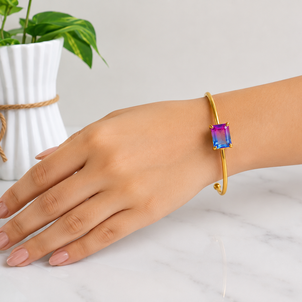 Aurora Prism Emerald Cut Open Cuff Bangle