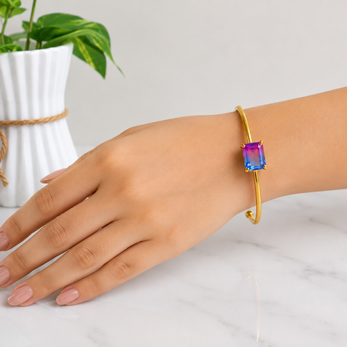 Aurora Prism Emerald Cut Open Cuff Bangle