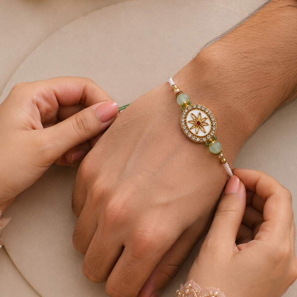 Celestial Bloom Pearl & Jade Rakhi