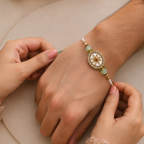 Celestial Bloom Pearl & Jade Rakhi