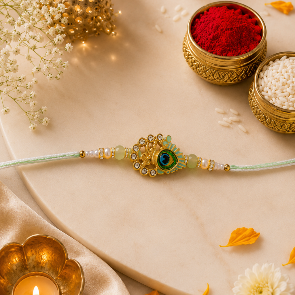 Premium Pearl & Crystal Thread Rakhi