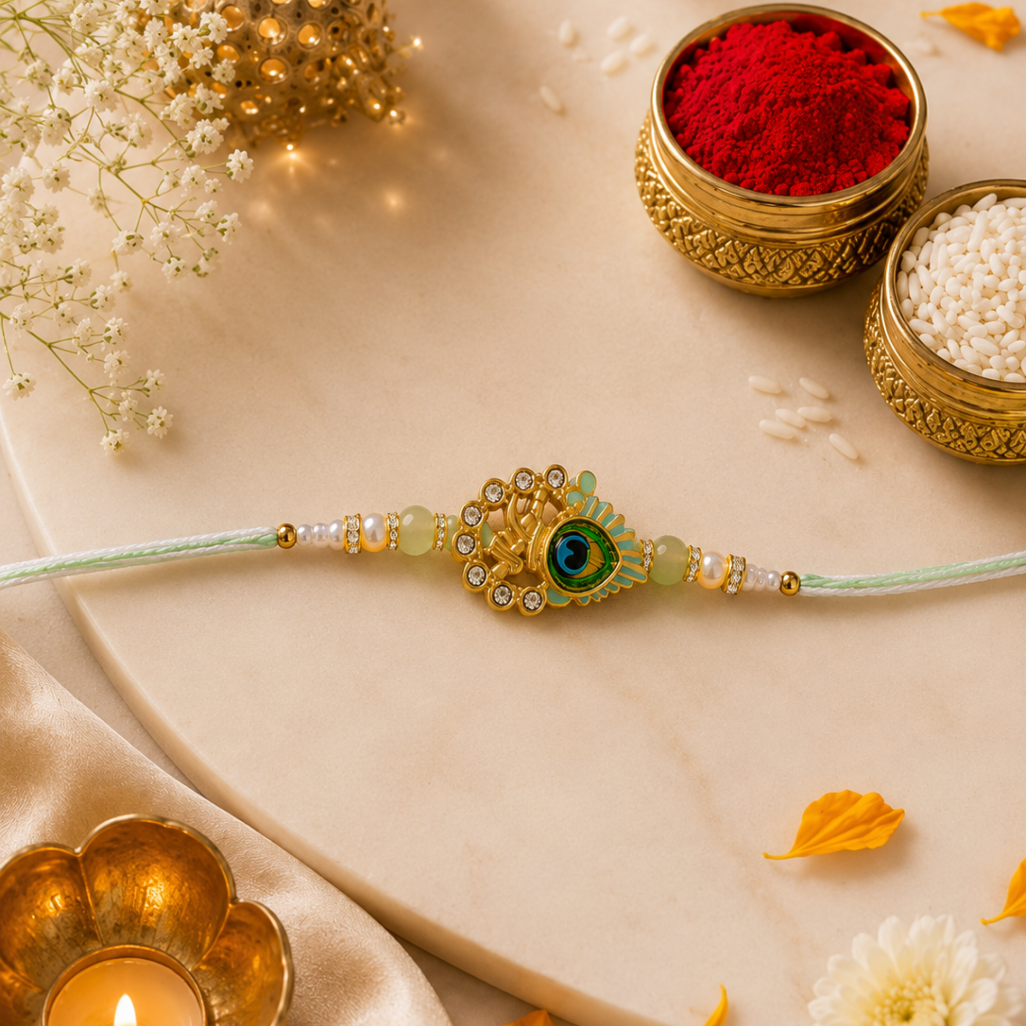 Premium Pearl & Crystal Thread Rakhi