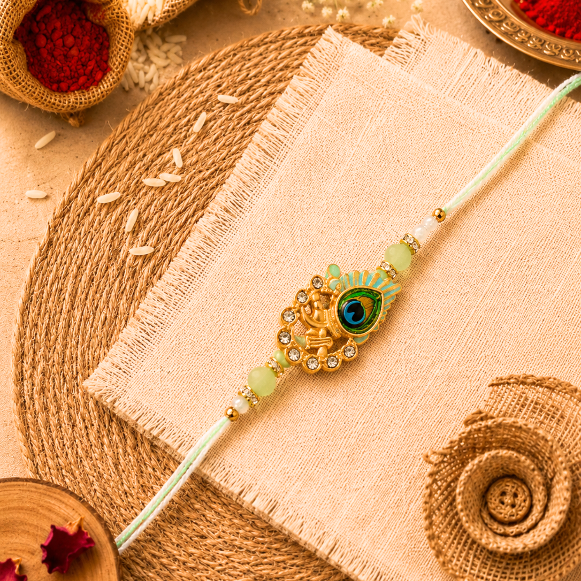 Premium Pearl & Crystal Thread Rakhi