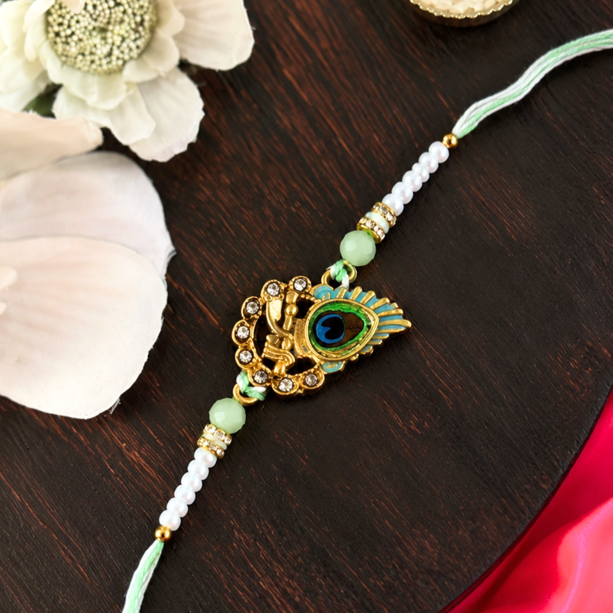 Premium Pearl & Crystal Thread Rakhi