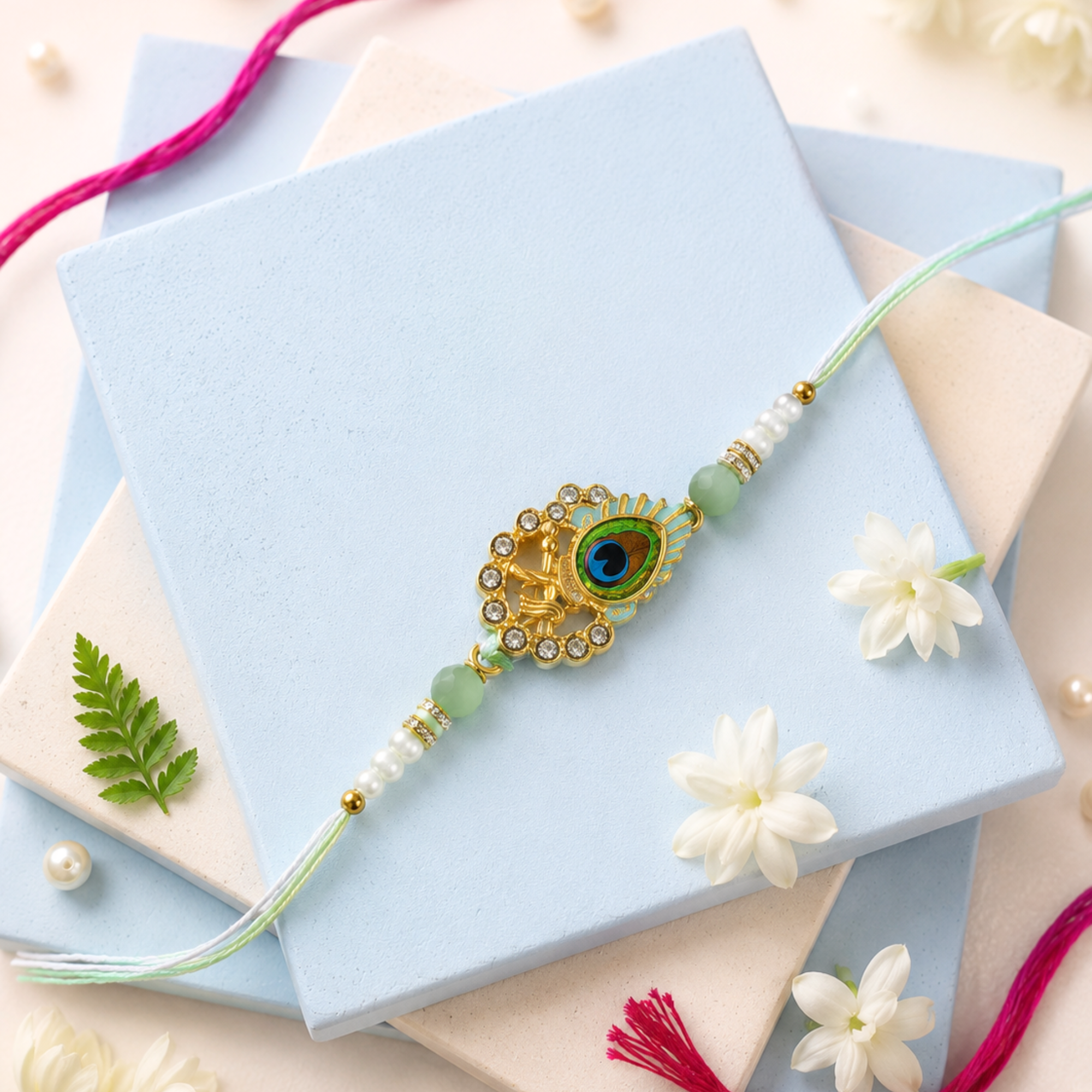 Premium Pearl & Crystal Thread Rakhi