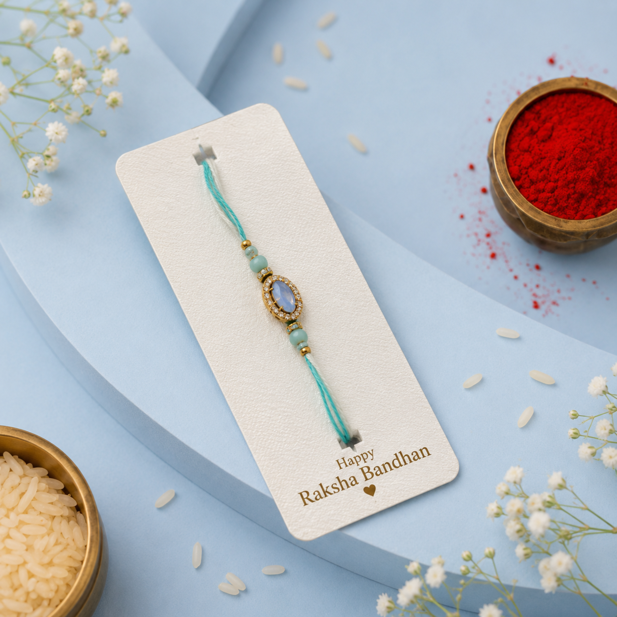 Elegant Blue Crystal Designer Rakhi