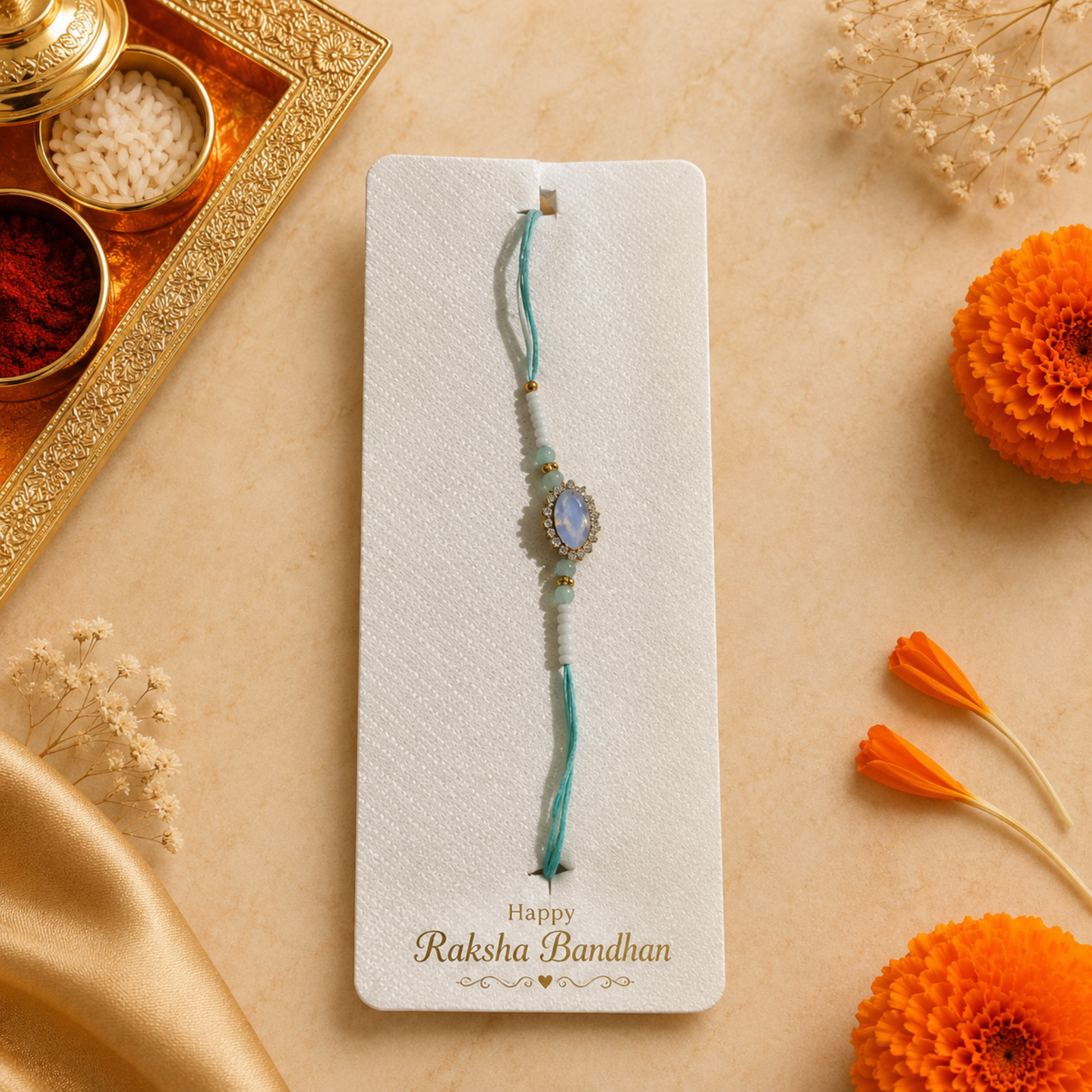 Elegant Blue Crystal Designer Rakhi