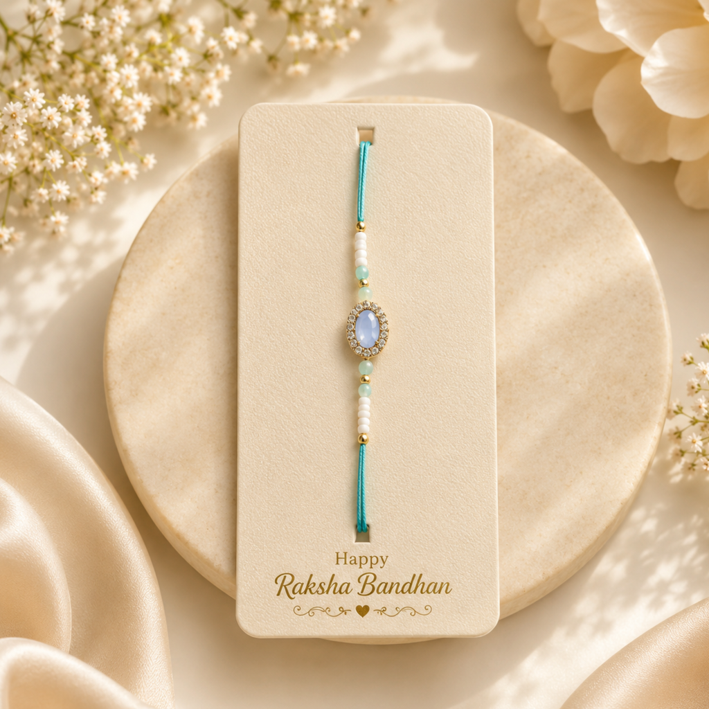 Elegant Blue Crystal Designer Rakhi
