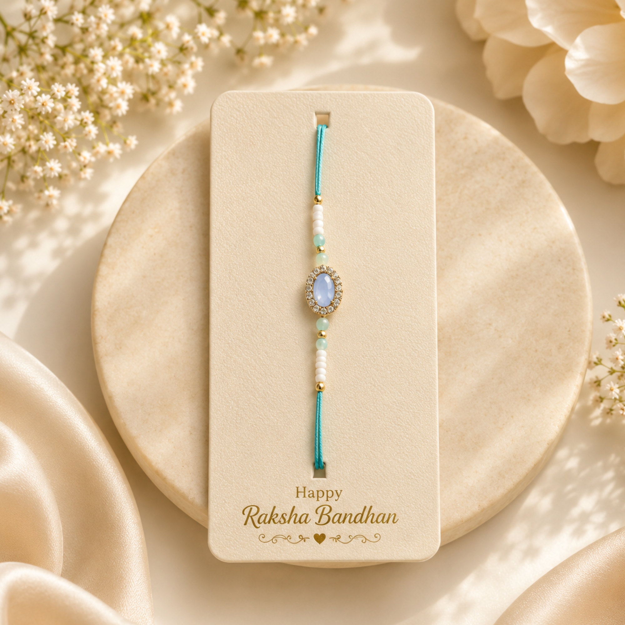 Elegant Blue Crystal Designer Rakhi