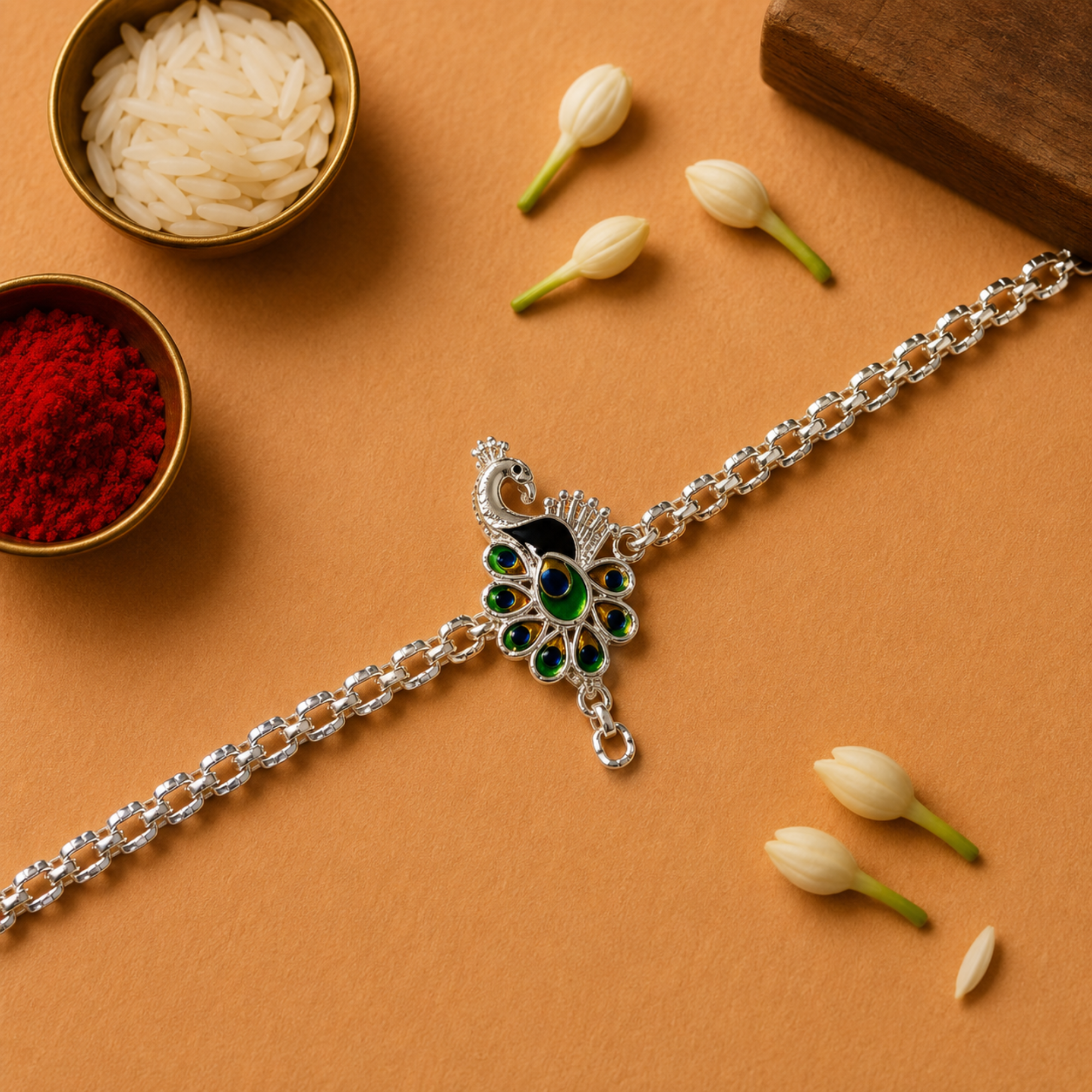 Silver Peacock Bracelet Rakhi
