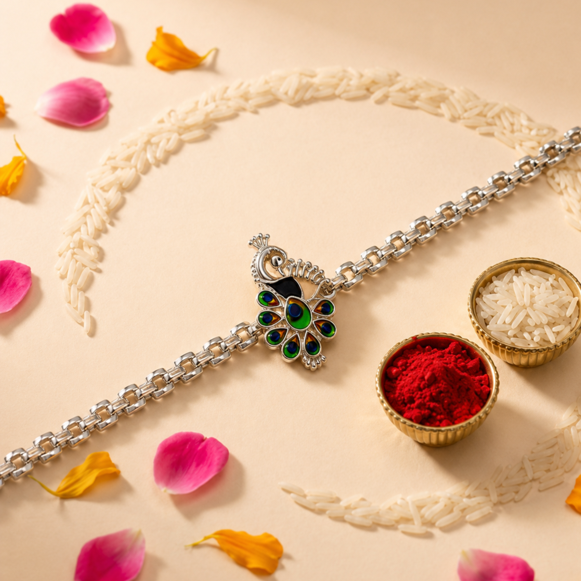 Silver Peacock Bracelet Rakhi