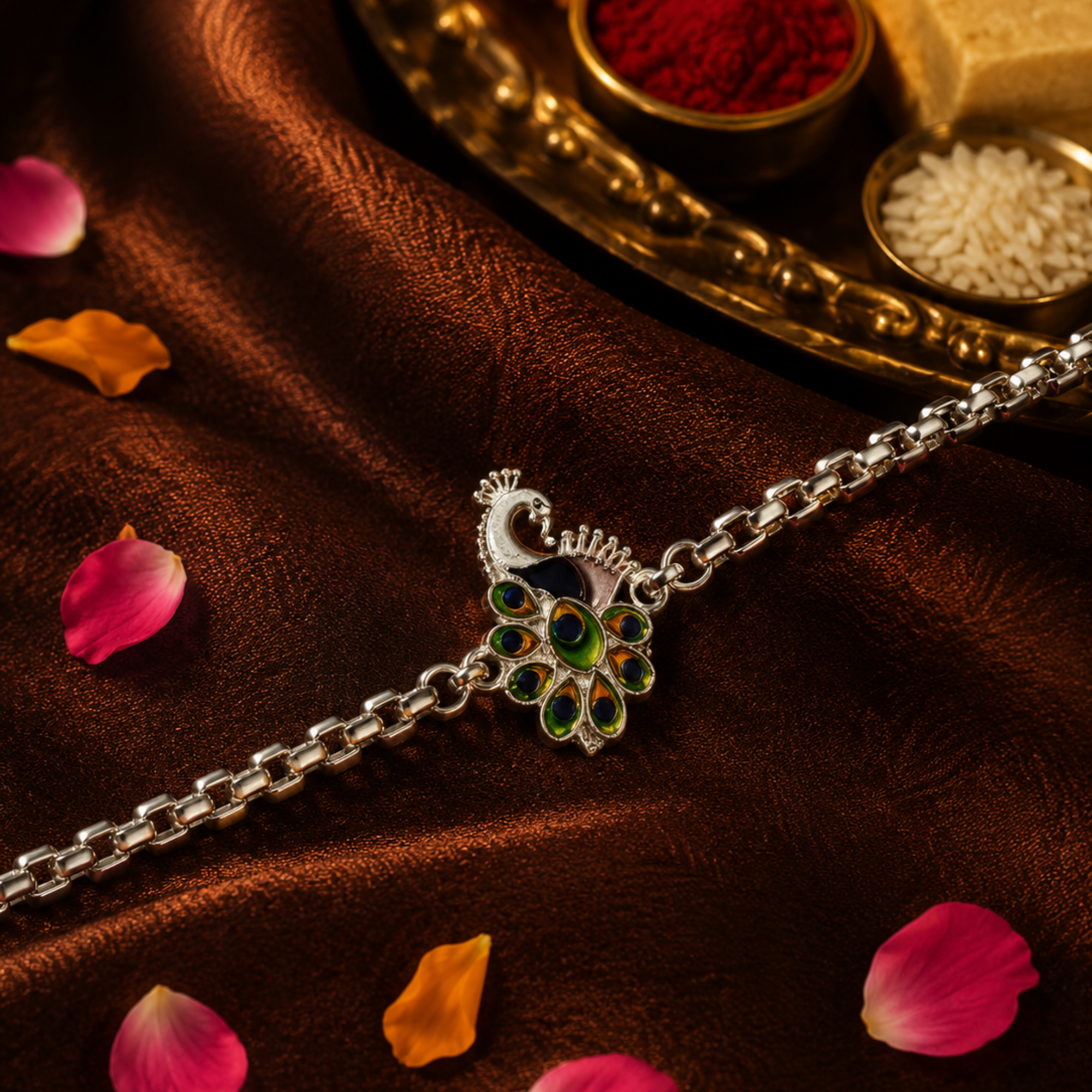 Silver Peacock Bracelet Rakhi