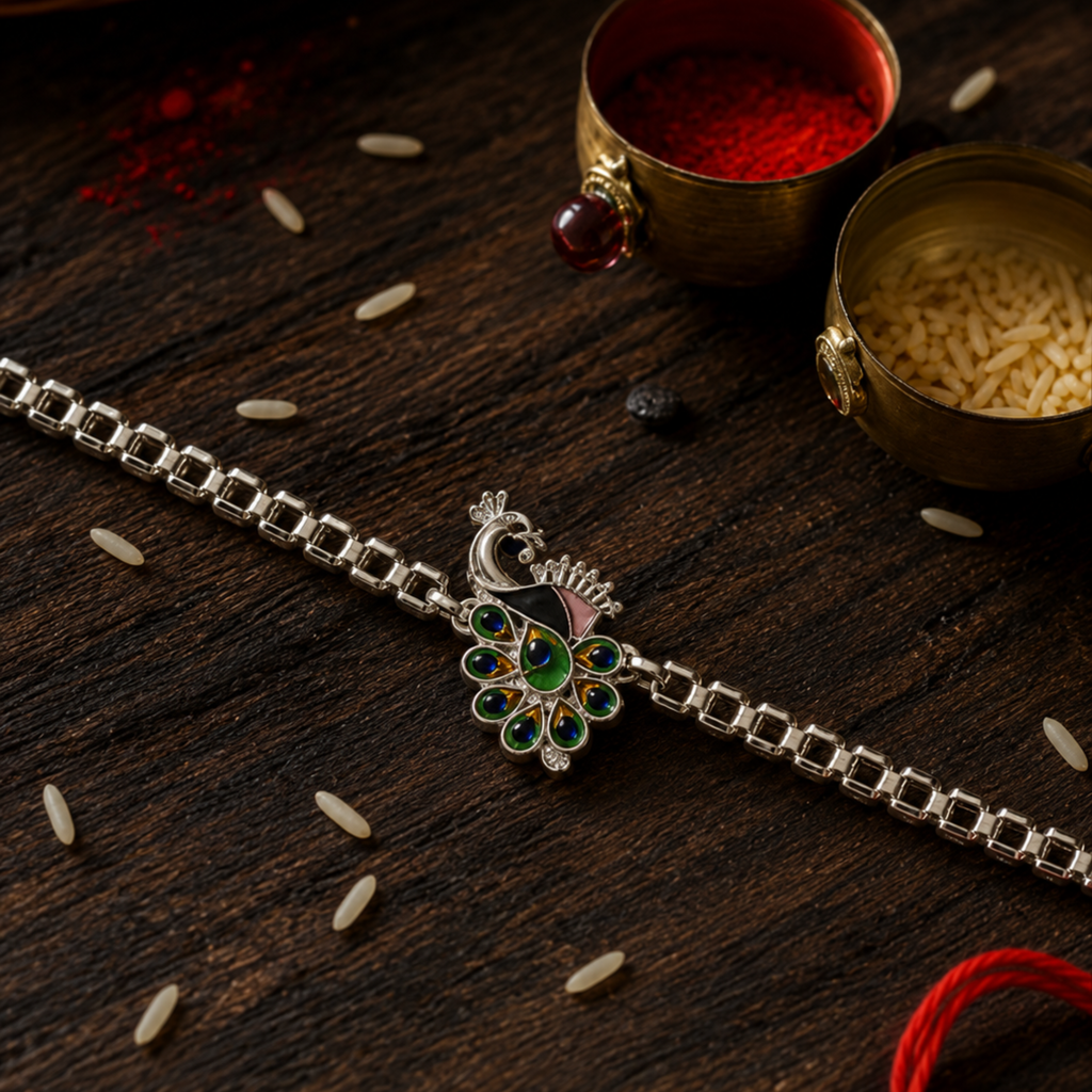 Silver Peacock Bracelet Rakhi
