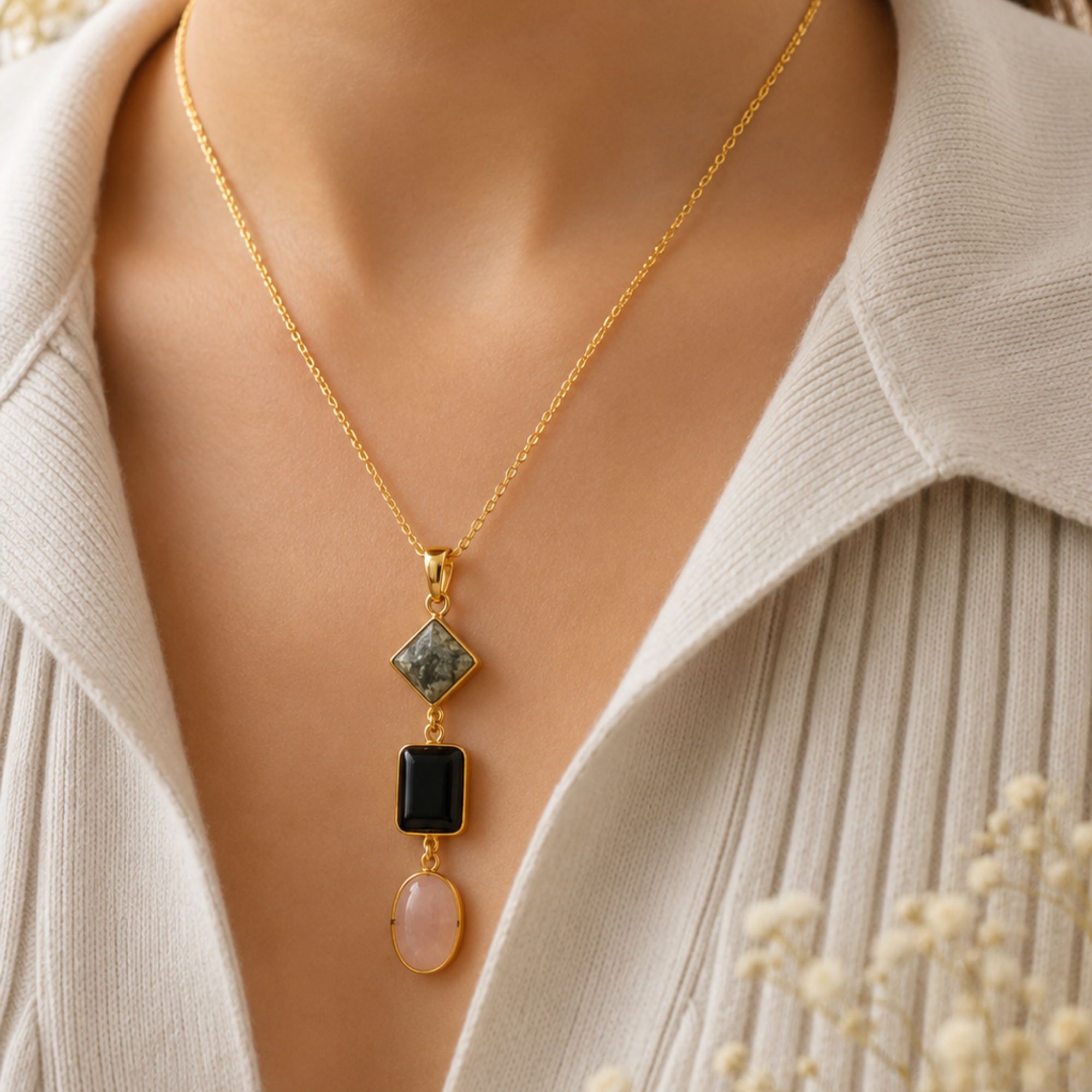 Claw-Set Rough Stone Stick Pendant