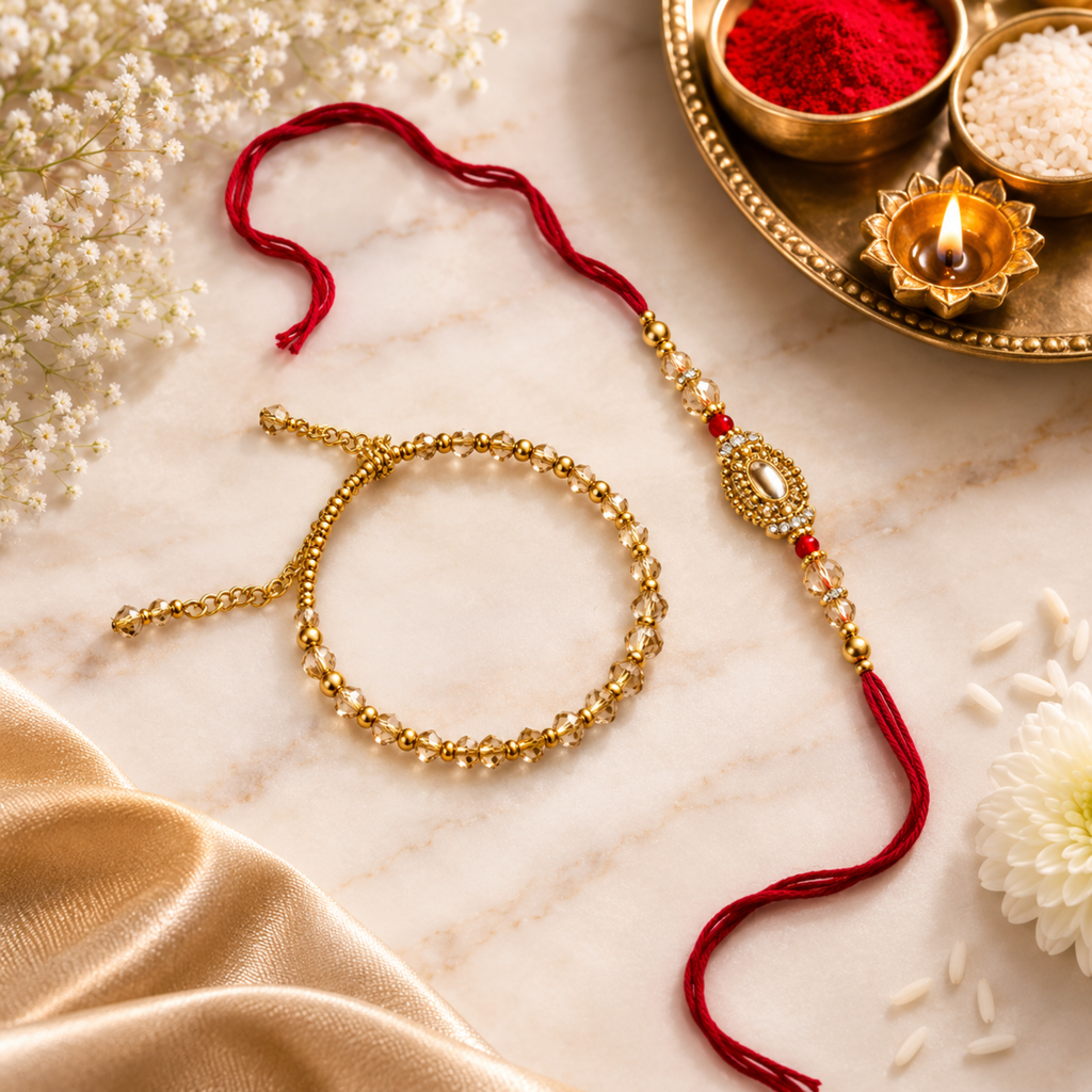 Royal Bhai Bhabhi Rakhi & Bracelet Combo Set