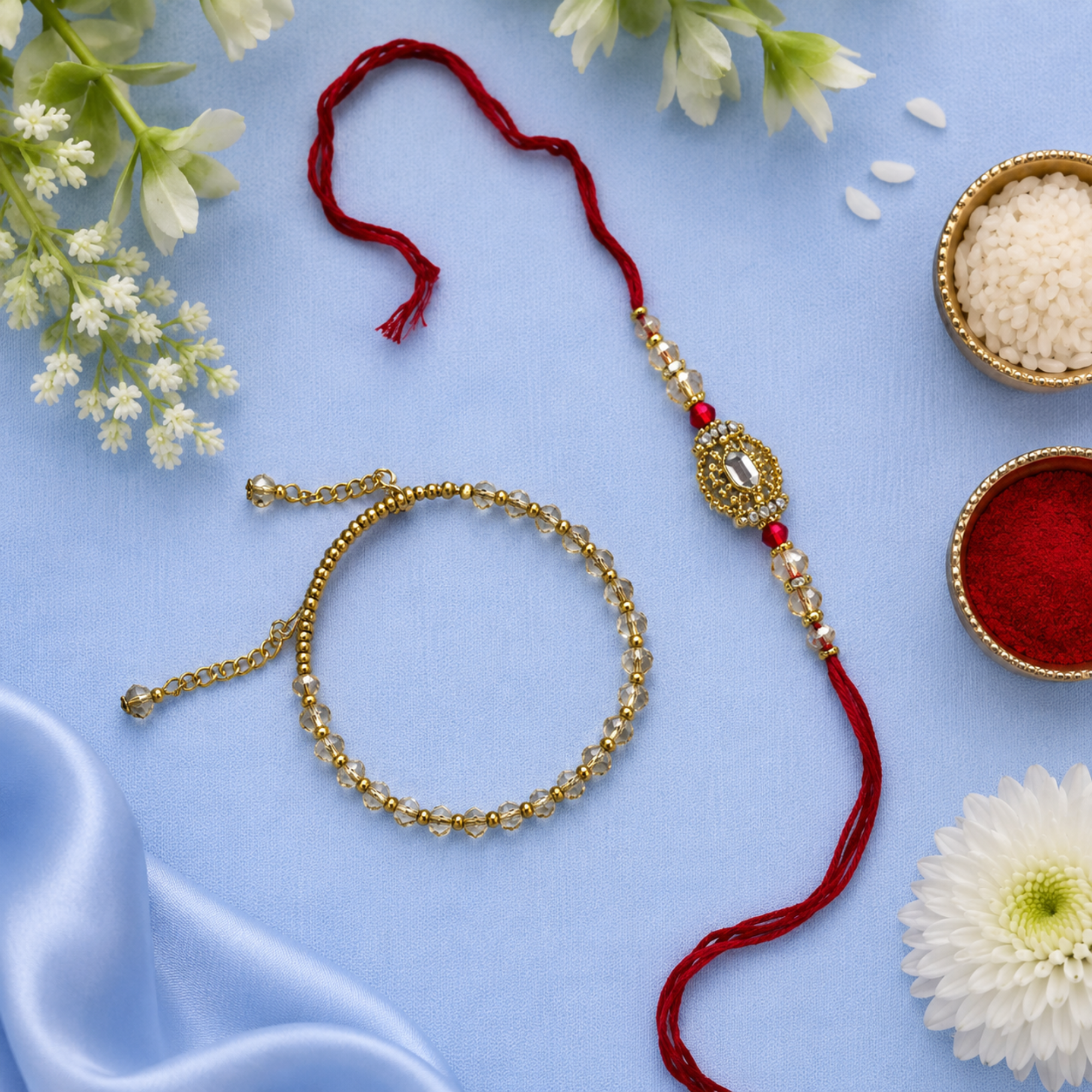 Royal Bhai Bhabhi Rakhi & Bracelet Combo Set