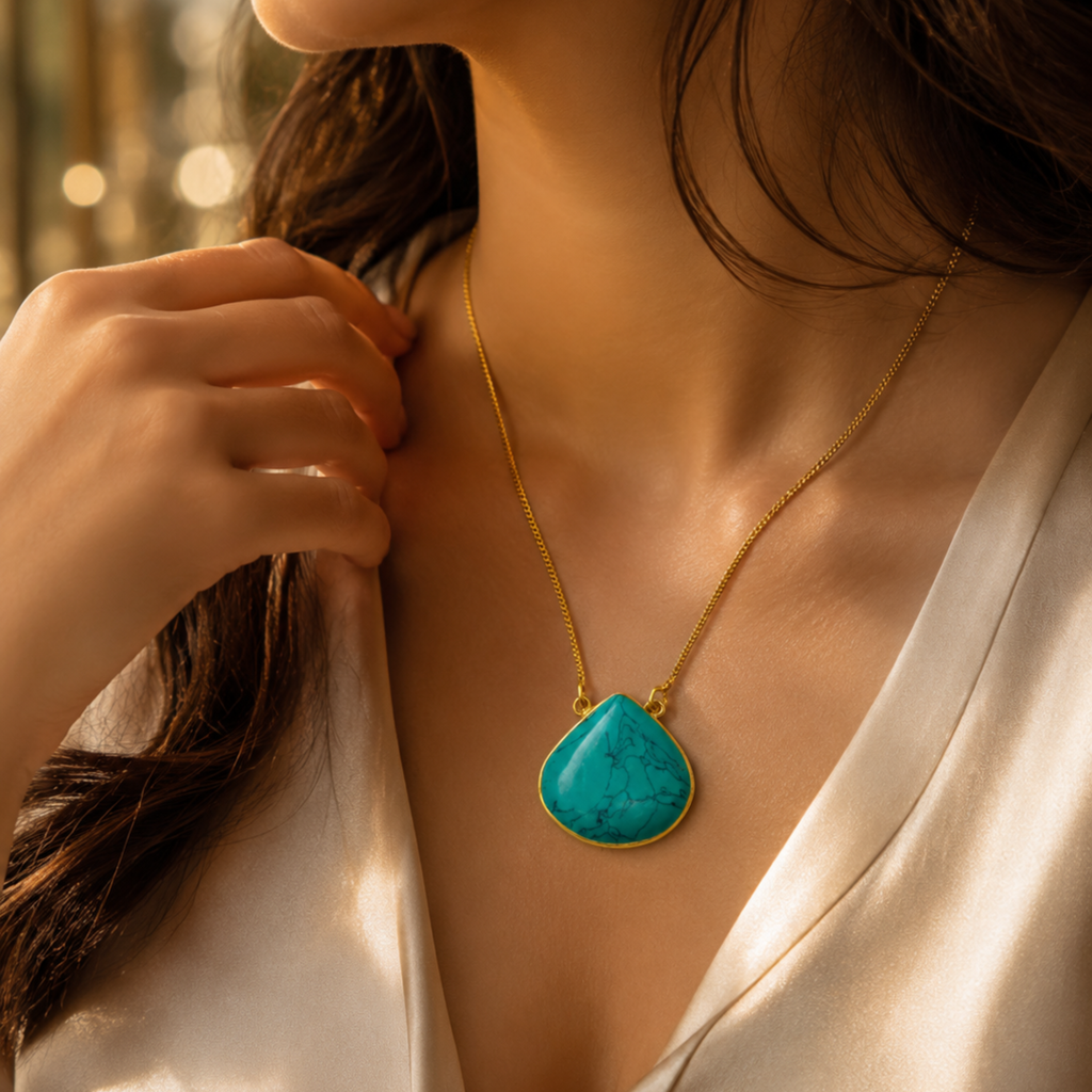 Royal Turquoise Cab Stone Gold Pendant Necklace