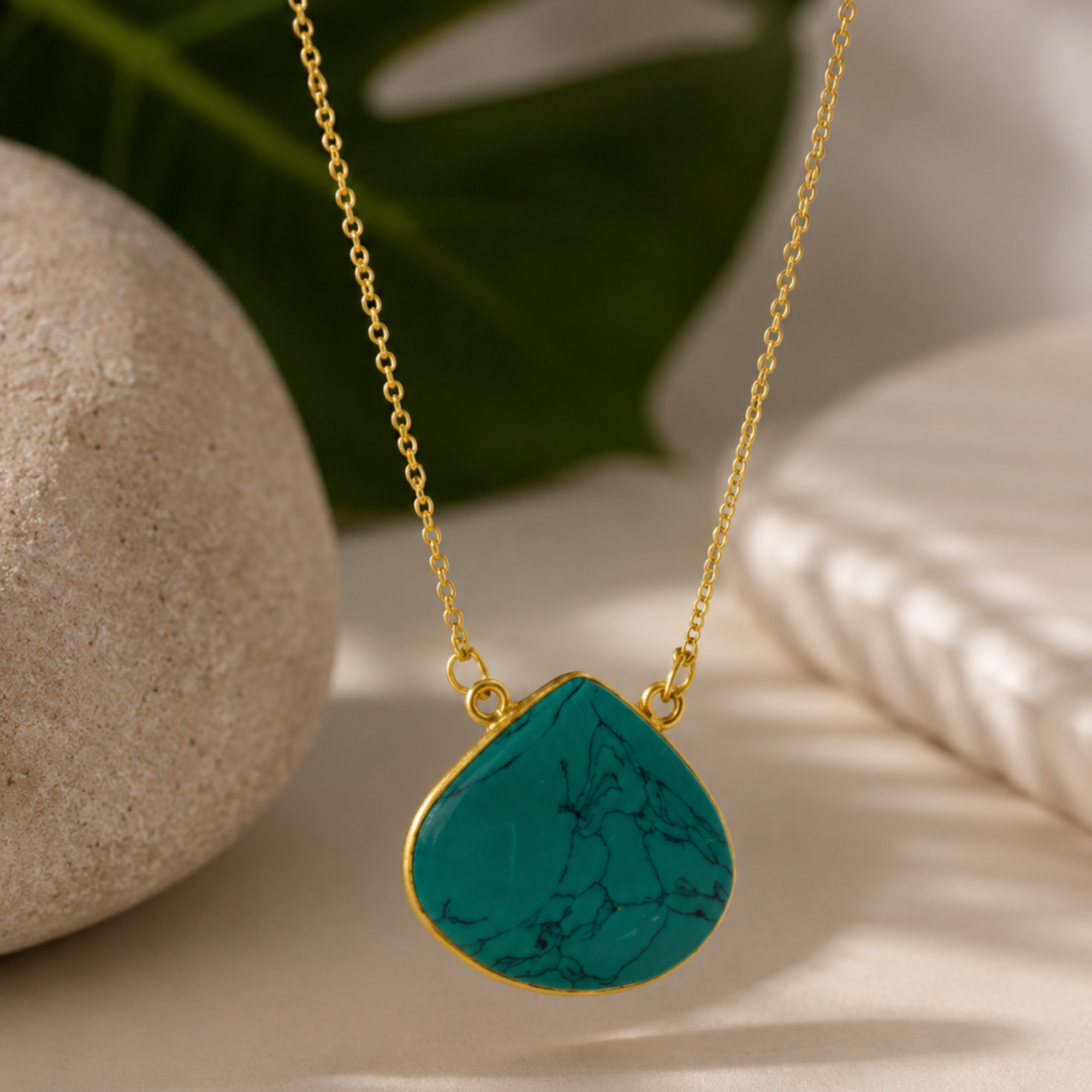 Royal Turquoise Cab Stone Gold Pendant Necklace