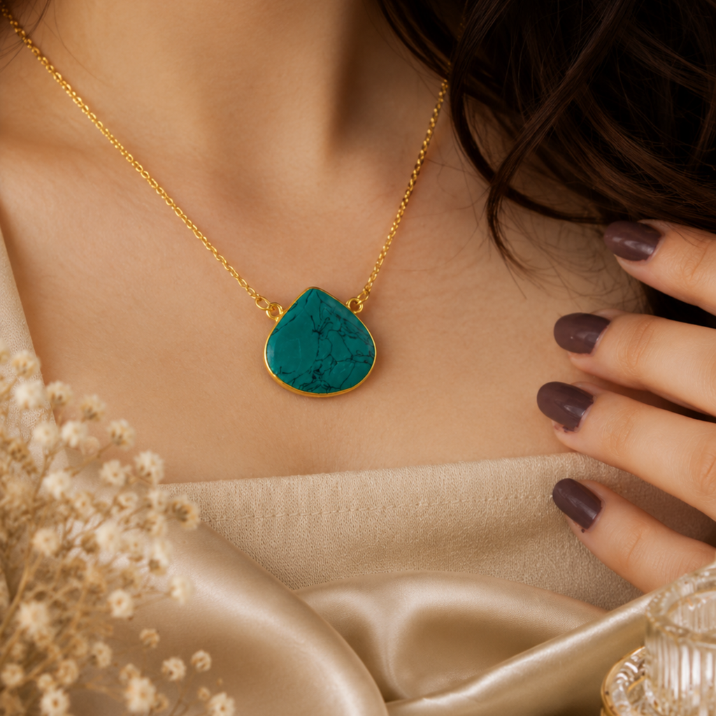 Royal Turquoise Cab Stone Gold Pendant Necklace