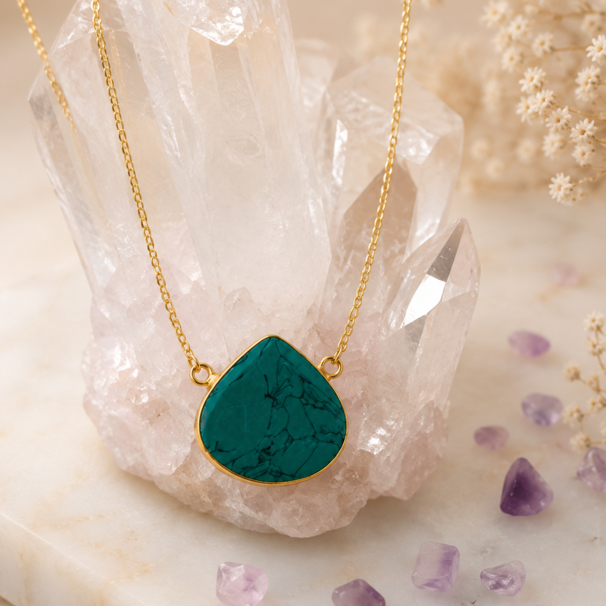 Royal Turquoise Cab Stone Gold Pendant Necklace