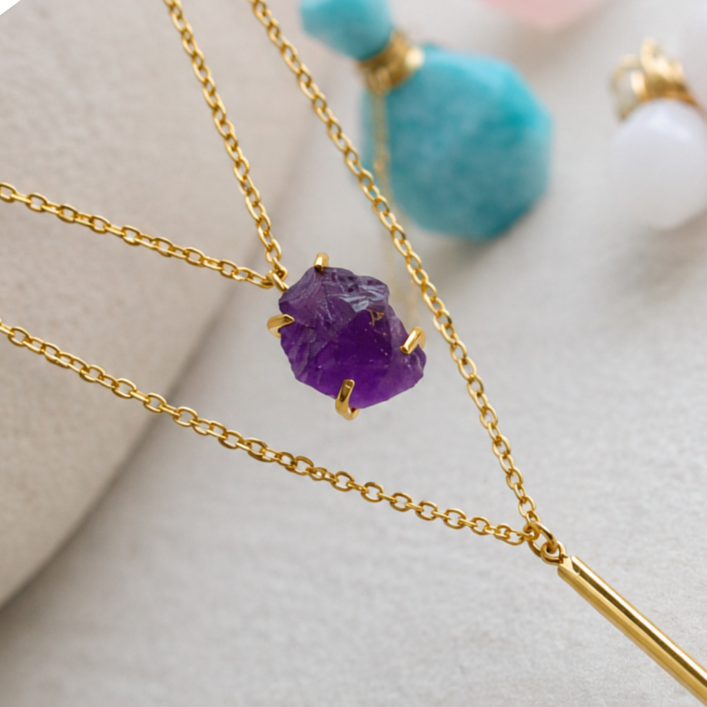 Claw Type Rough Stone with Stick Necklace