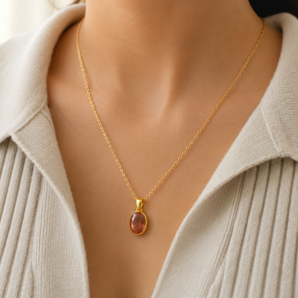 Oval Peach Gemstone Claw Type Pendant