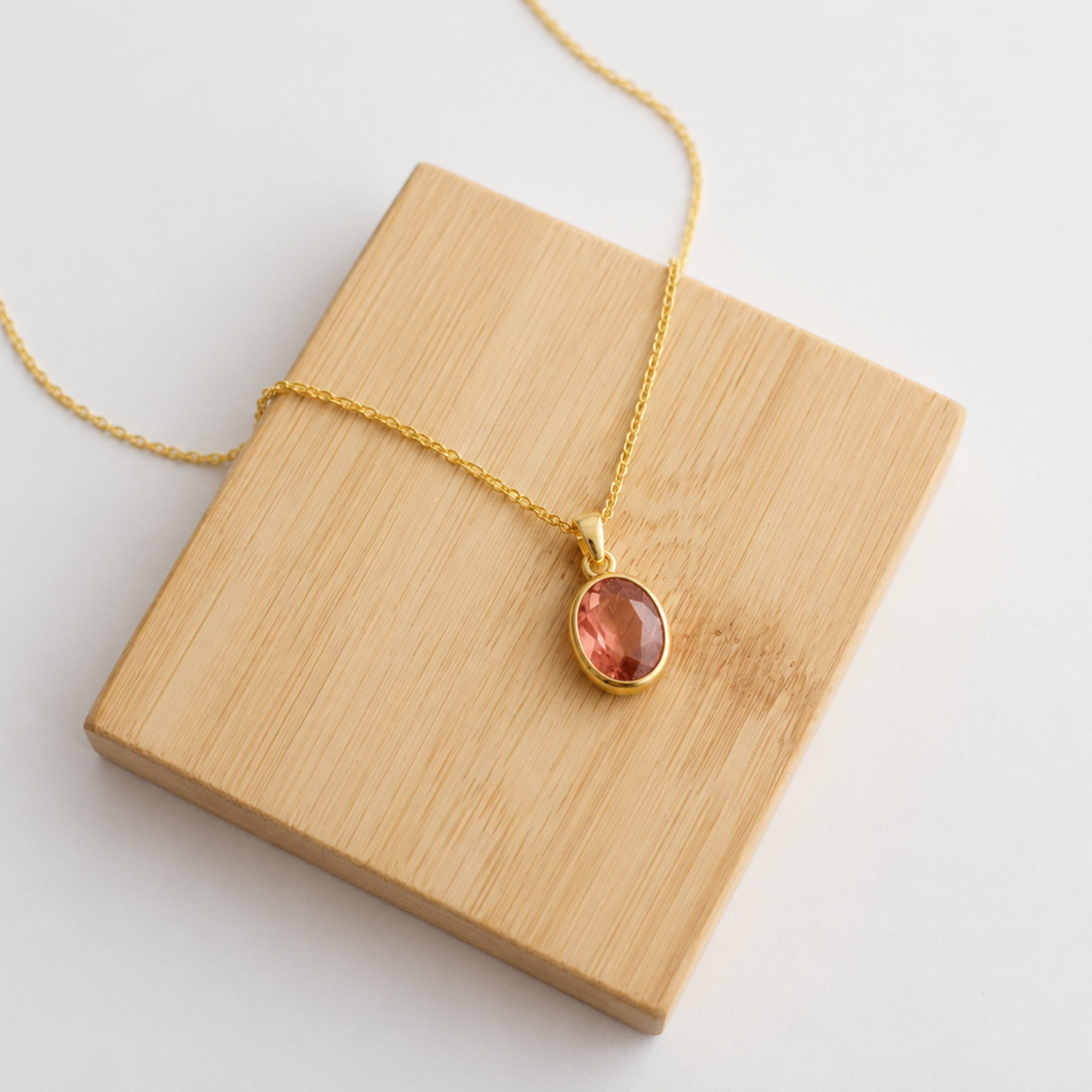 Oval Peach Gemstone Claw Type Pendant