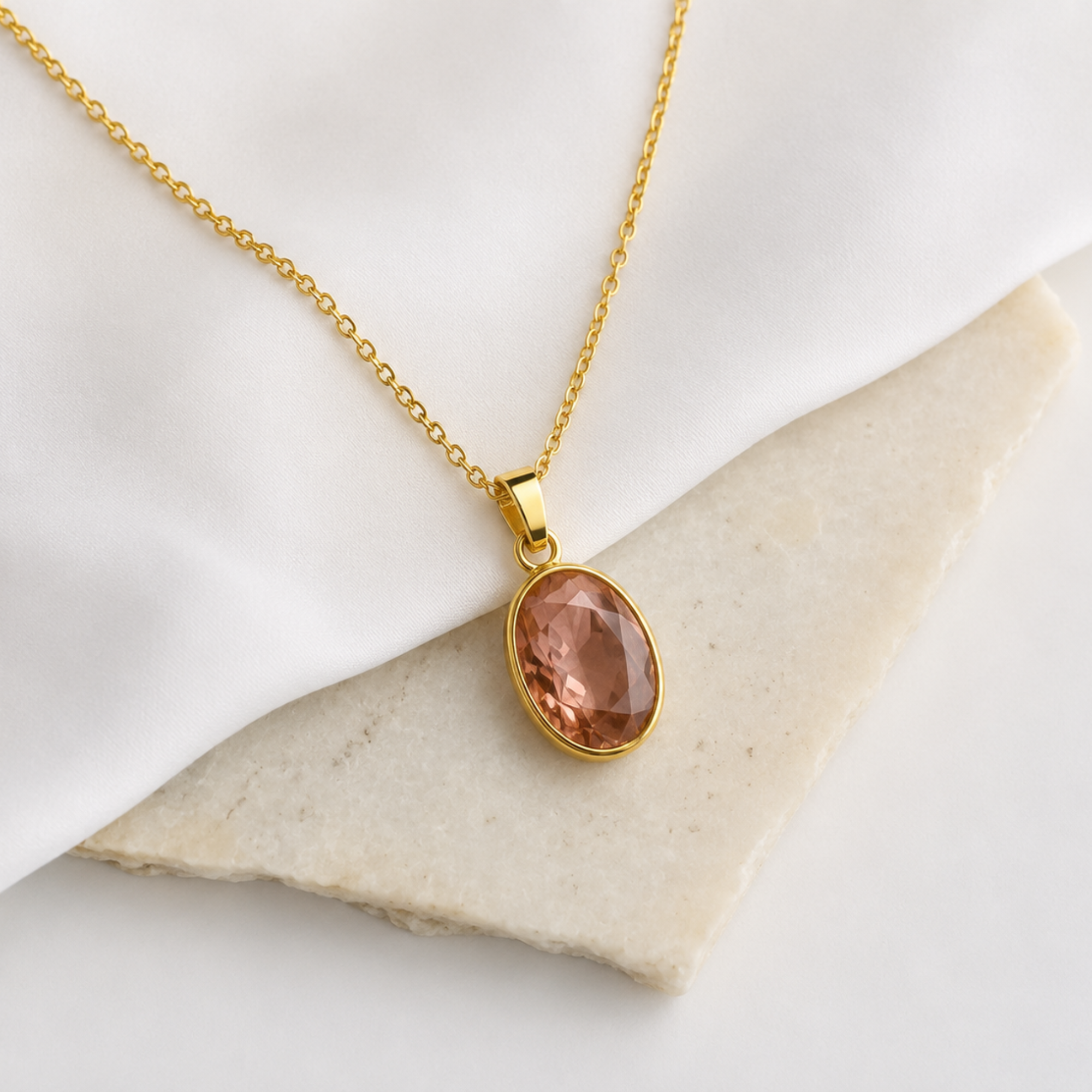 Oval Peach Gemstone Claw Type Pendant