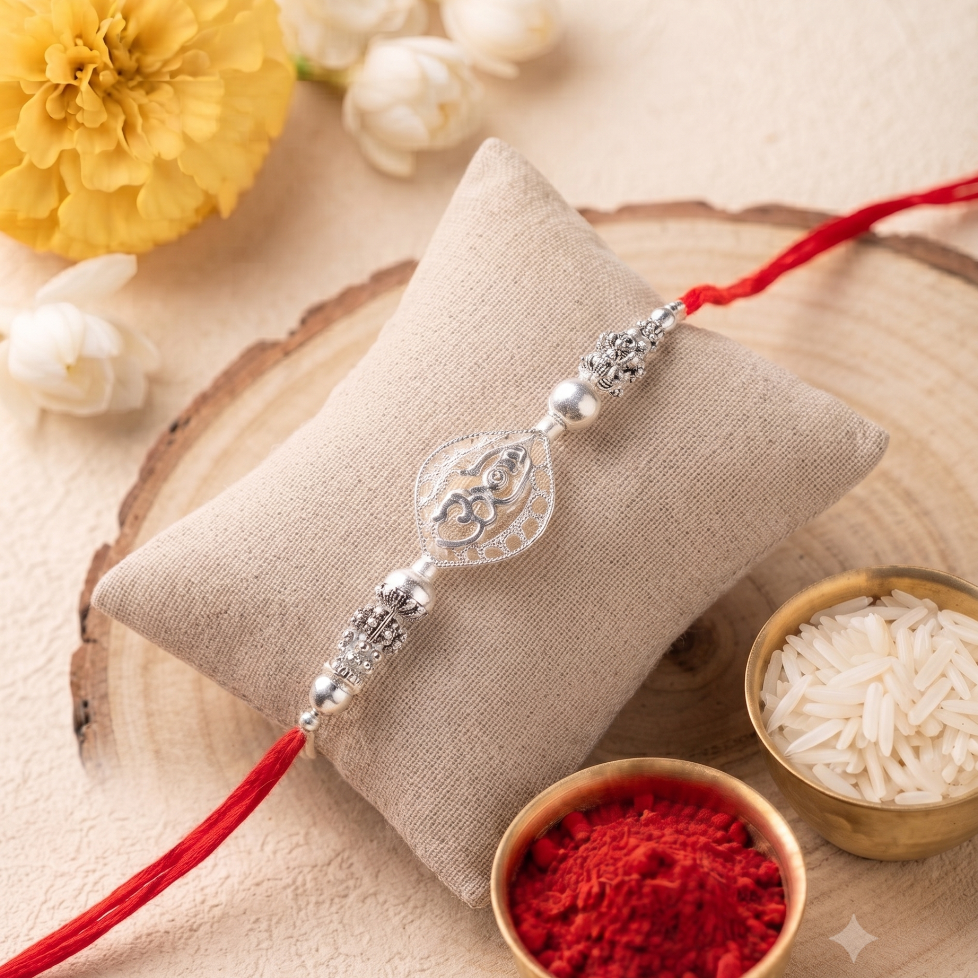 Silver Om Rakhi – Elegant Spiritual Thread