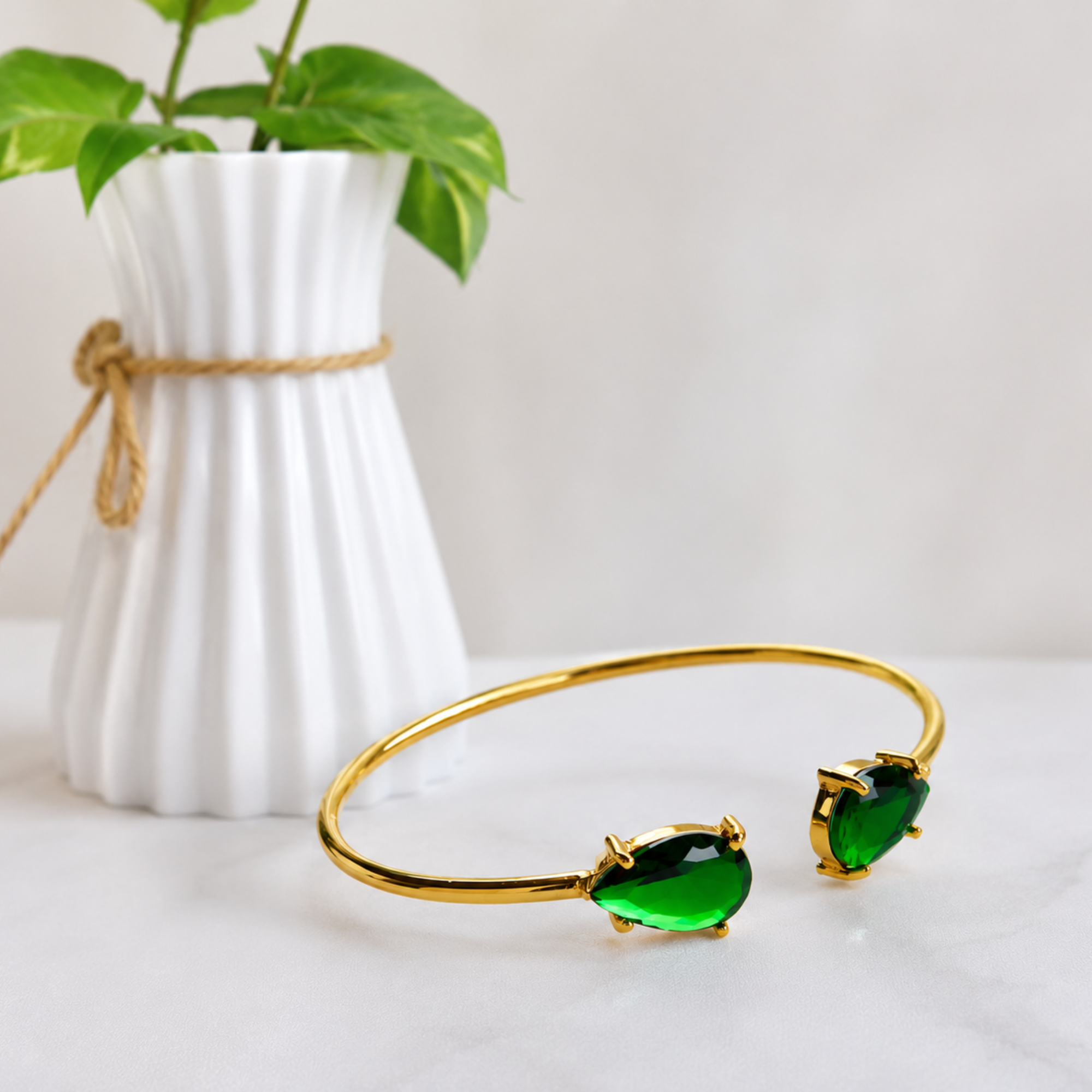 Emerald Pear Stone Open Bangles