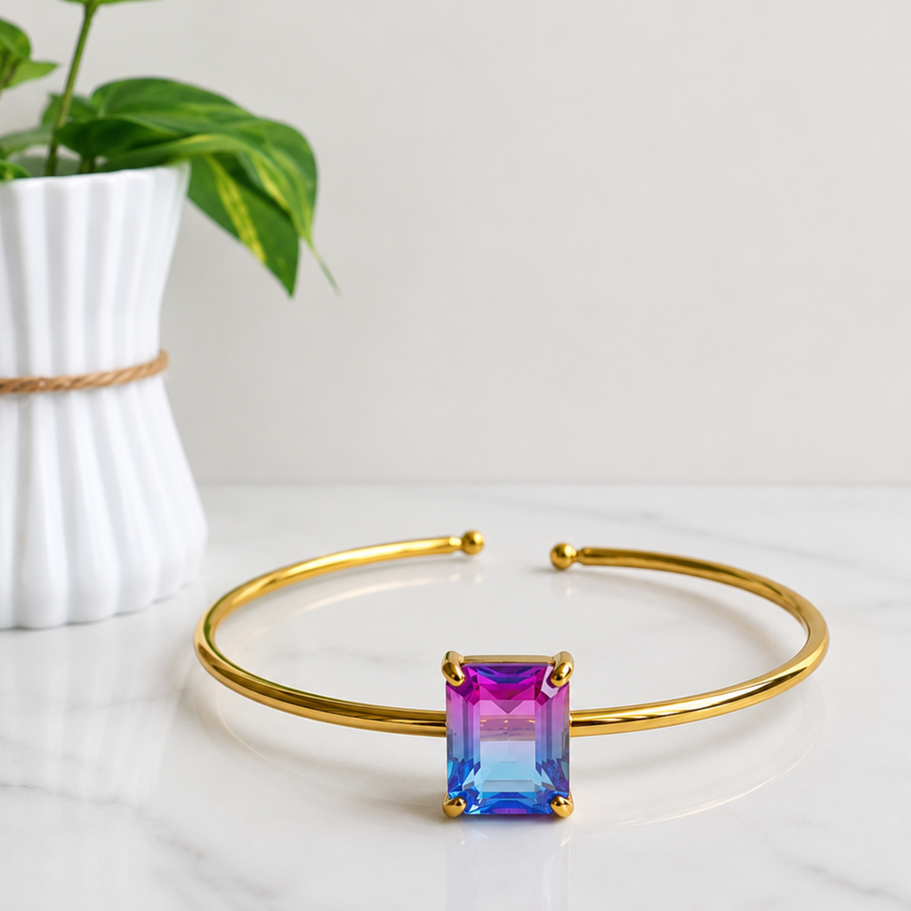 Aurora Prism Emerald Cut Open Cuff Bangle
